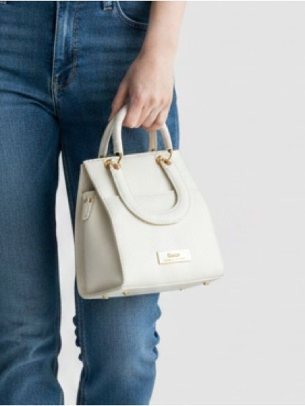 Trina Turk NWT White Structured Mini Satchel with Gold Hardware